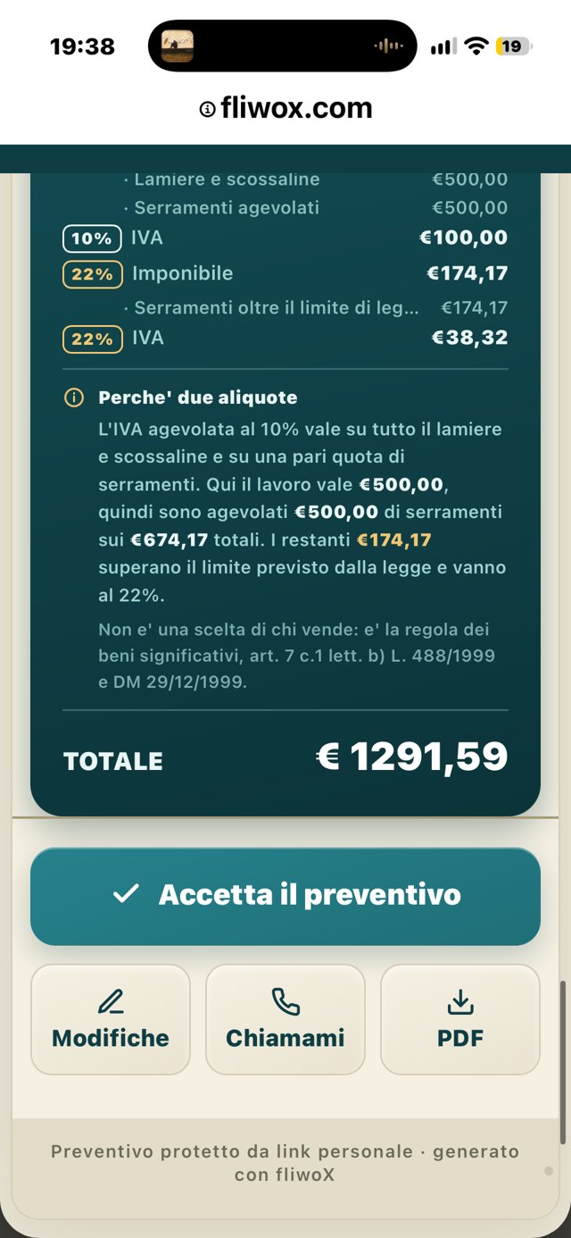 Il totale e il tasto Accetta il preventivo